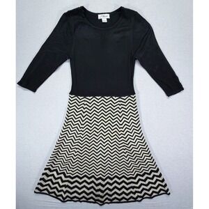 J Howard Knit Dress Women Size M Black Chevron 3/4 Sleeve